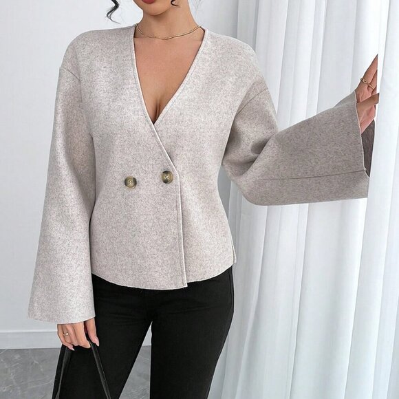 Apricot Casual Women's V-Neck Bell Sleeve Cardigan - Picture 5 of 6
